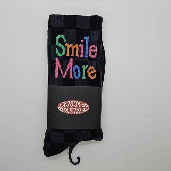 Smile More Affirmations Checkered Crew Unisex Socks One Size Fits Most - Picture 1 of 7